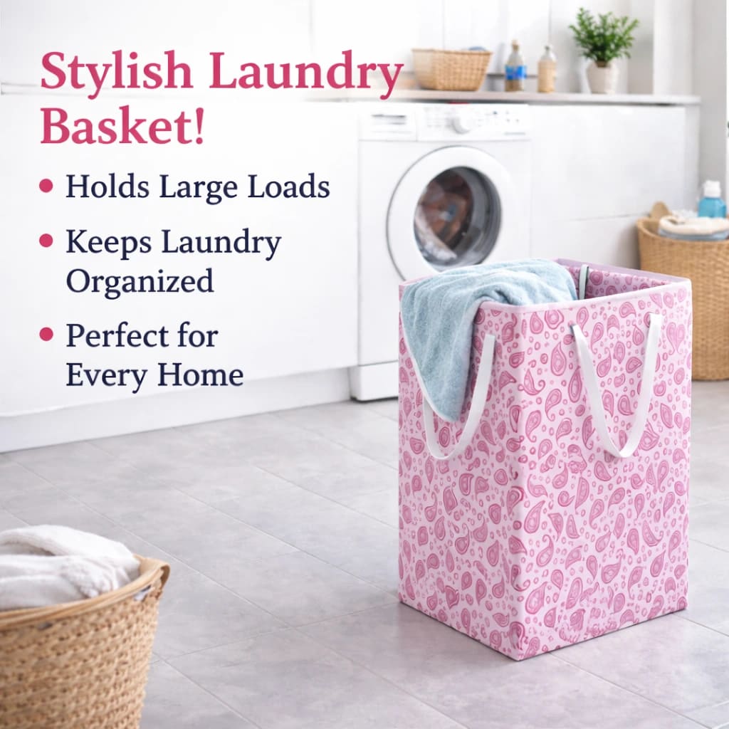 Vekkera Laundry Basket – Premium Foldable Fabric Storage Box with Lid & Handles, 40L Capacity (Blue Paisley Design) view 2
