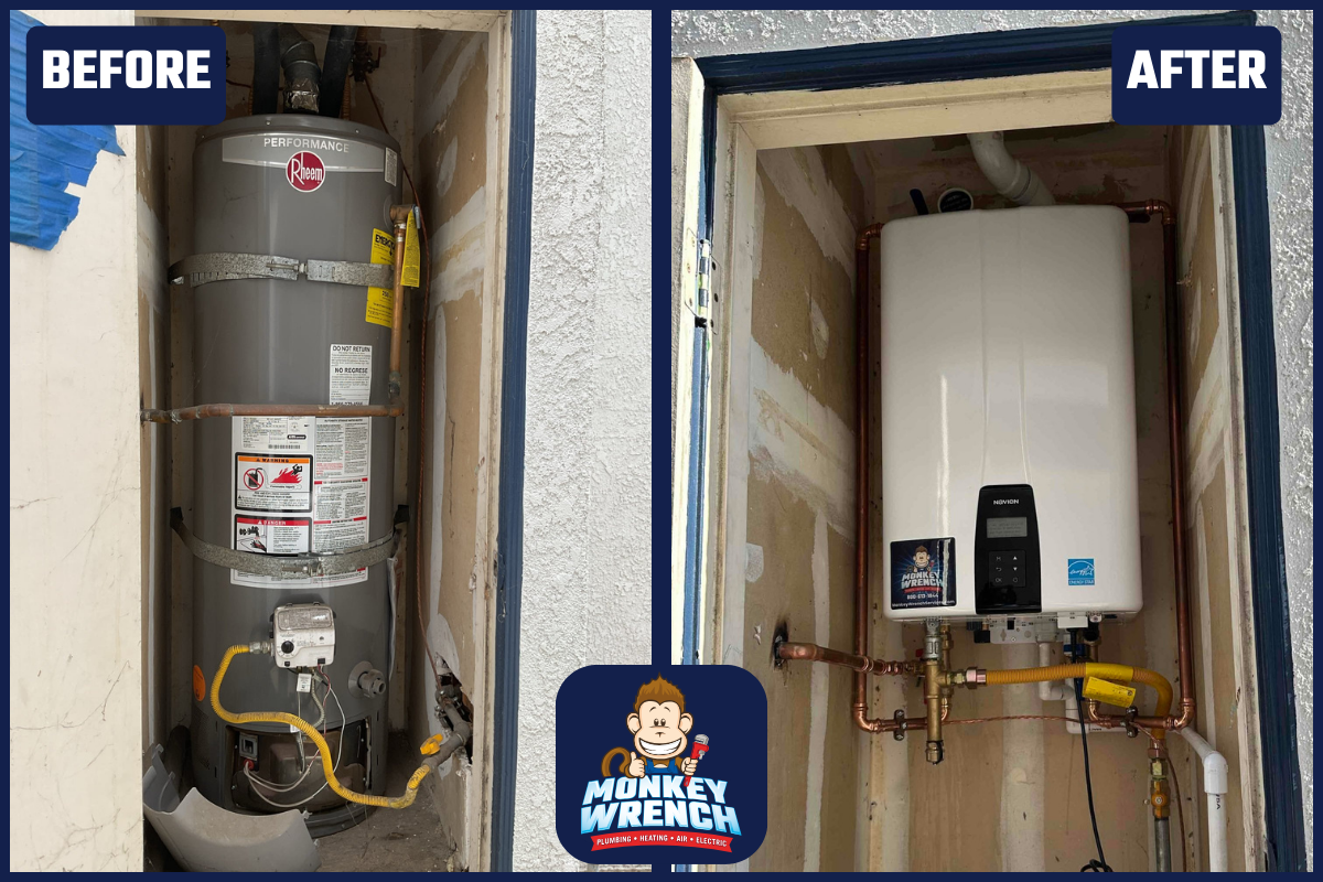 Upgrade to efficiency and reliability with Monkey Wrench Plumbing's expert water heater installations.