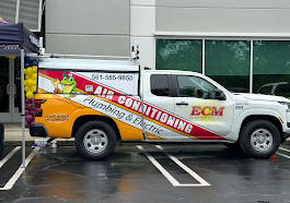 ECM Air Conditioning offers reliable HVAC, plumbing, and electric services, proudly showcased on our vibrant and welcoming service van.