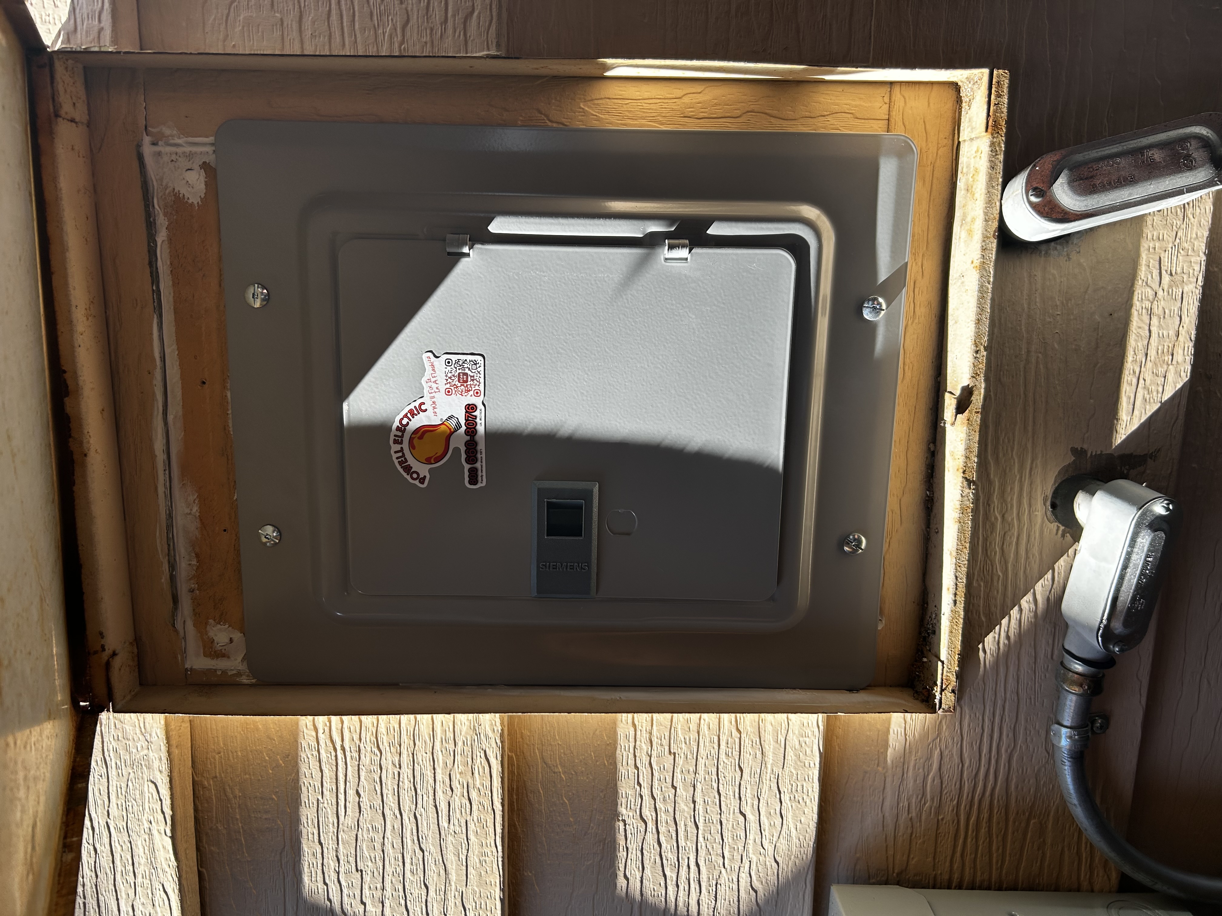 Powell Electric installed this outdoor electrical panel with care, delivering reliable, professional craftsmanship and clean weatherproofing.