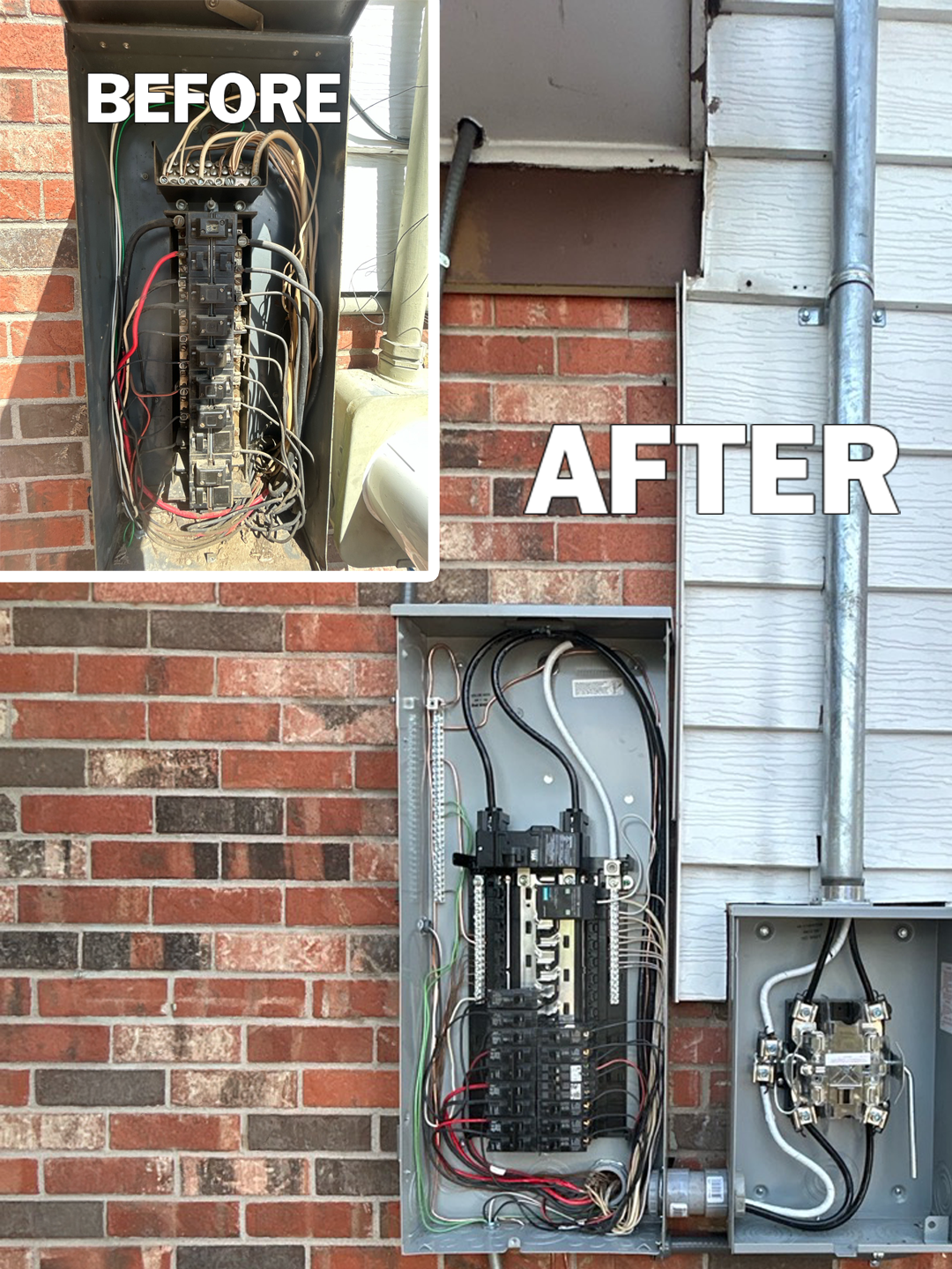 Brothers Plumbing, Heating, and Electric - Denver transformed a cluttered exterior panel into a clean, code‑smart electrical upgrade that boosts safety and reliability.