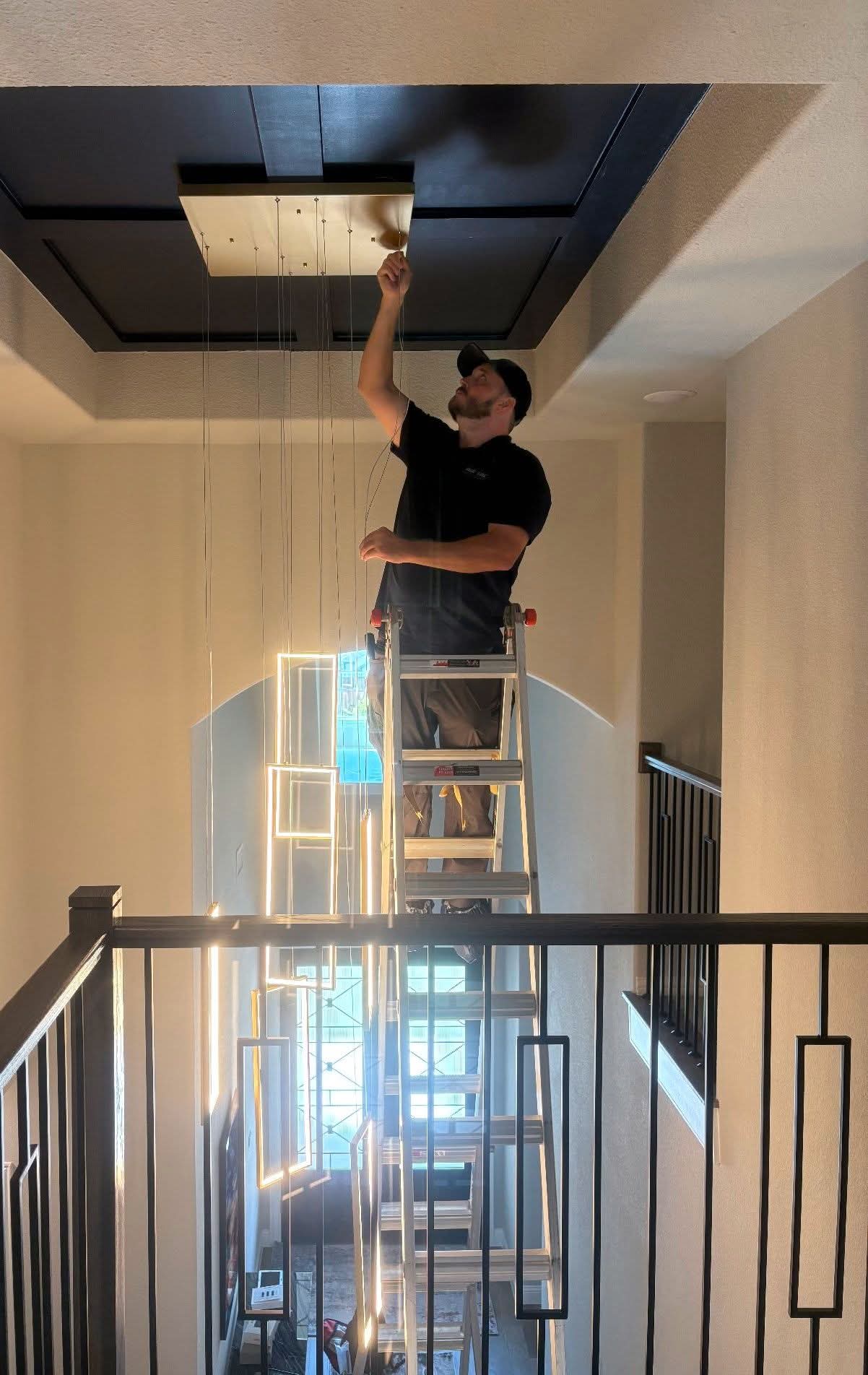 Blue Line Electric showcases professionalism and expertise in modern lighting installation, ensuring quality and customer satisfaction.