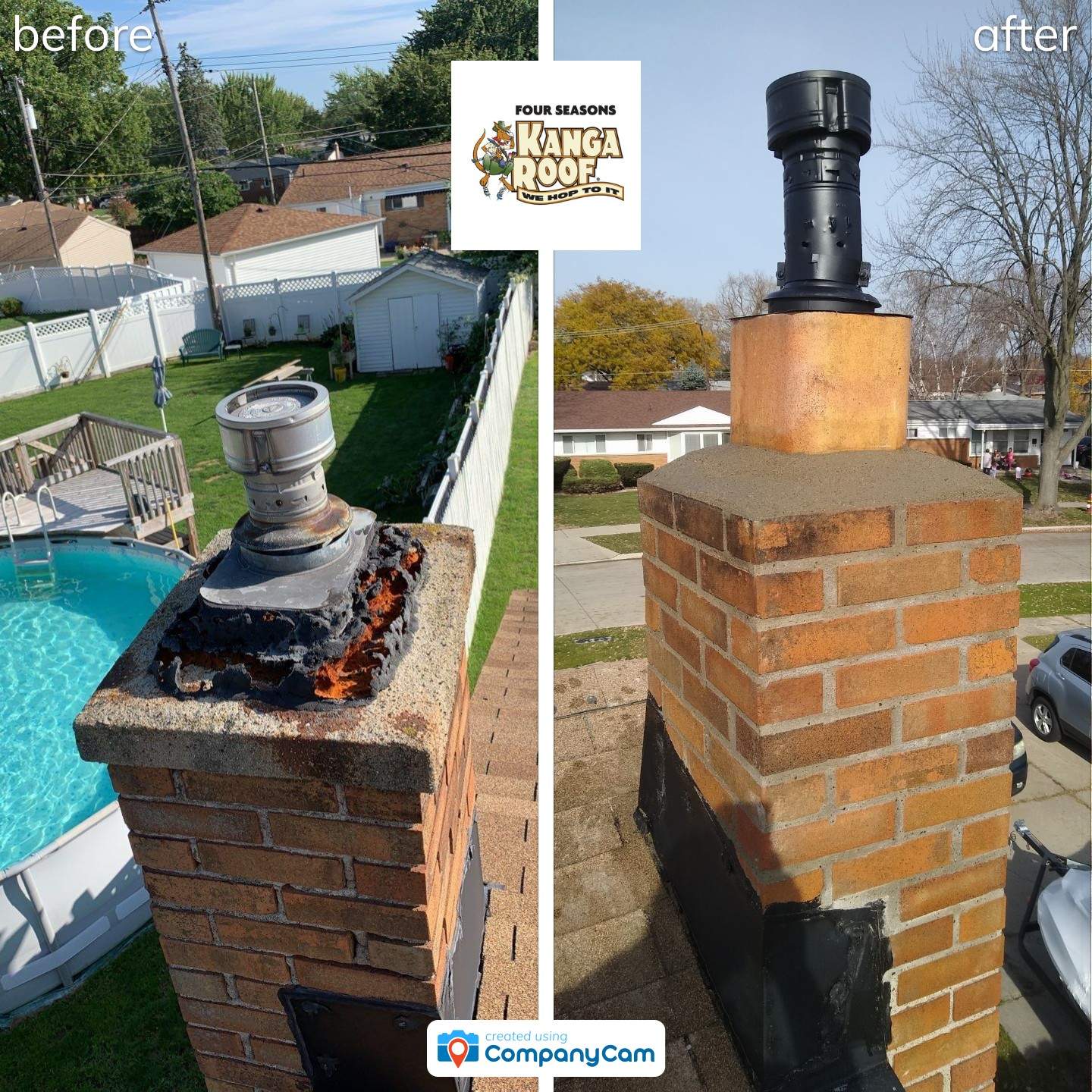 Transform your home's exterior with Four Seasons Kanga Roof's expert chimney repair services. We hop to it!