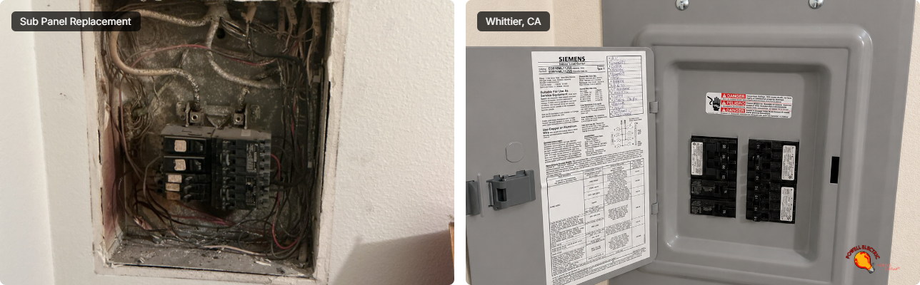 Powell Electric upgraded a messy subpanel to a clean, labeled Siemens panel, showcasing reliable workmanship and safer homes.