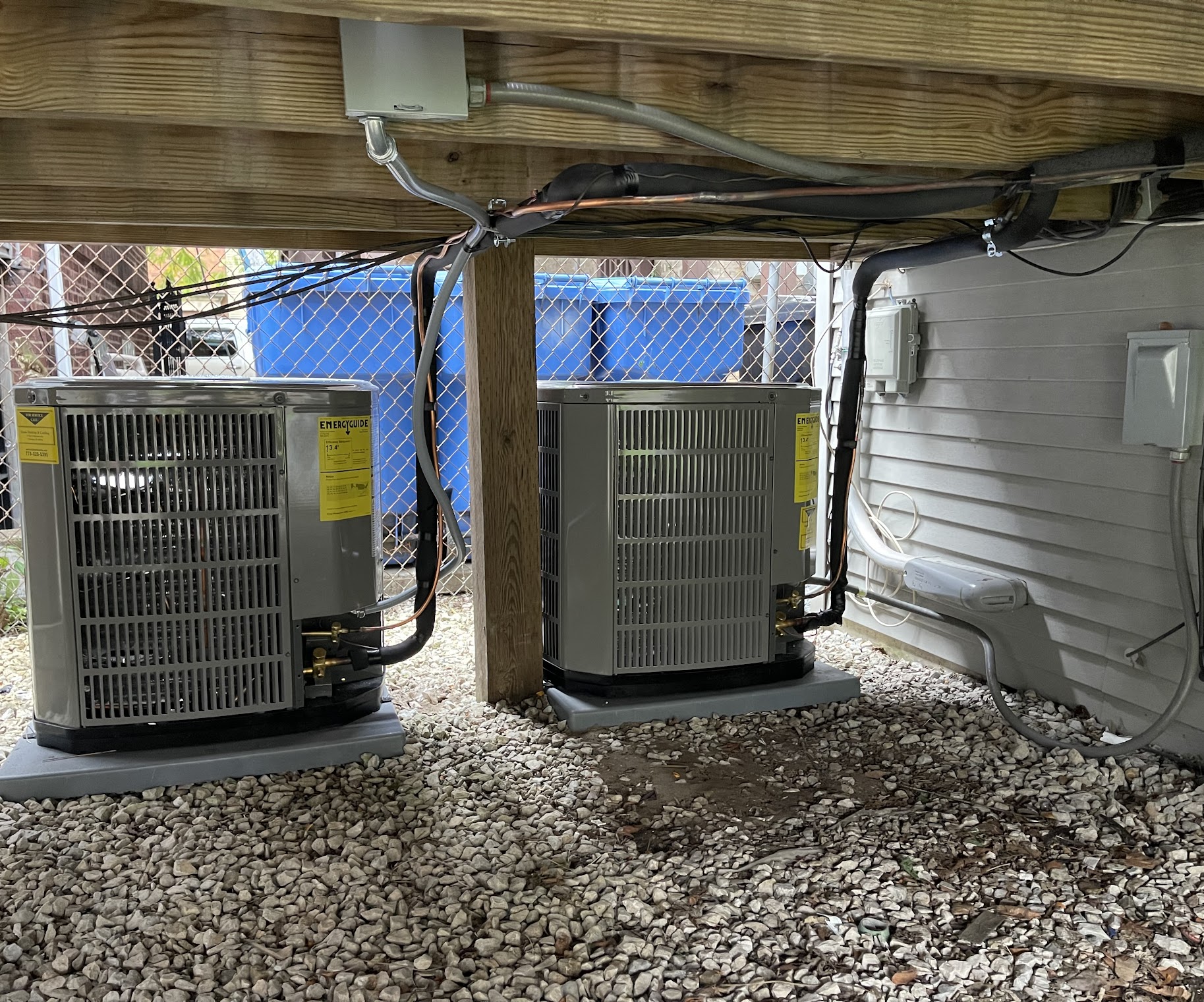 Clean, code-aware outdoor installations show how Oasis Heating and Cooling delivers professional, durable AC service customers can trust.