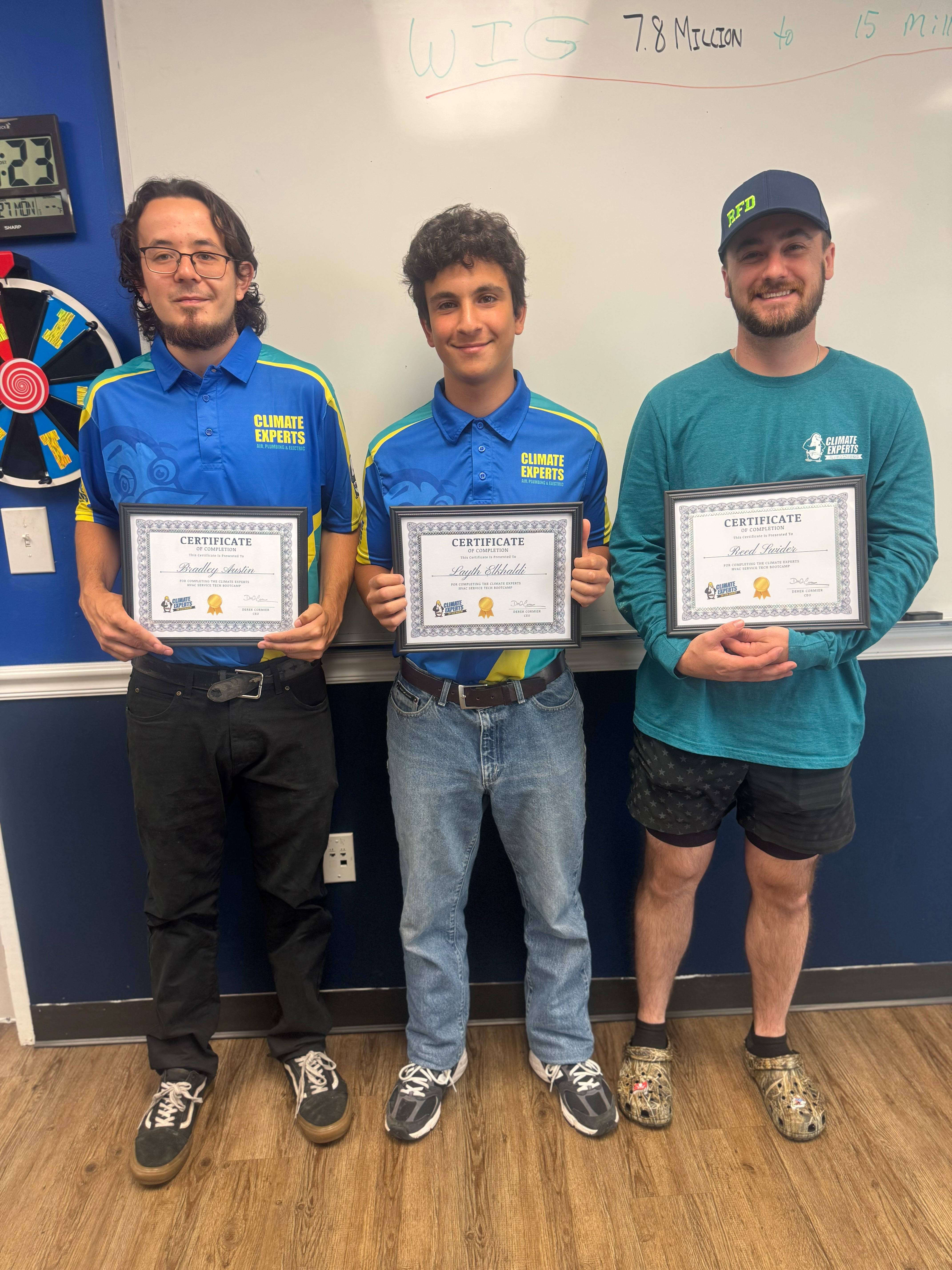 Proudly celebrating certified team members, Climate Experts Air, Plumbing & Electric showcases trained staff committed to dependable service and skill.