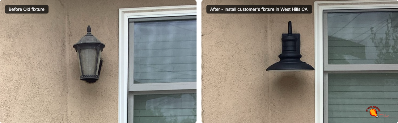 Powell Electric transformed this home with a sleek exterior light upgrade, delivering cleaner appearance and reliable outdoor lighting.