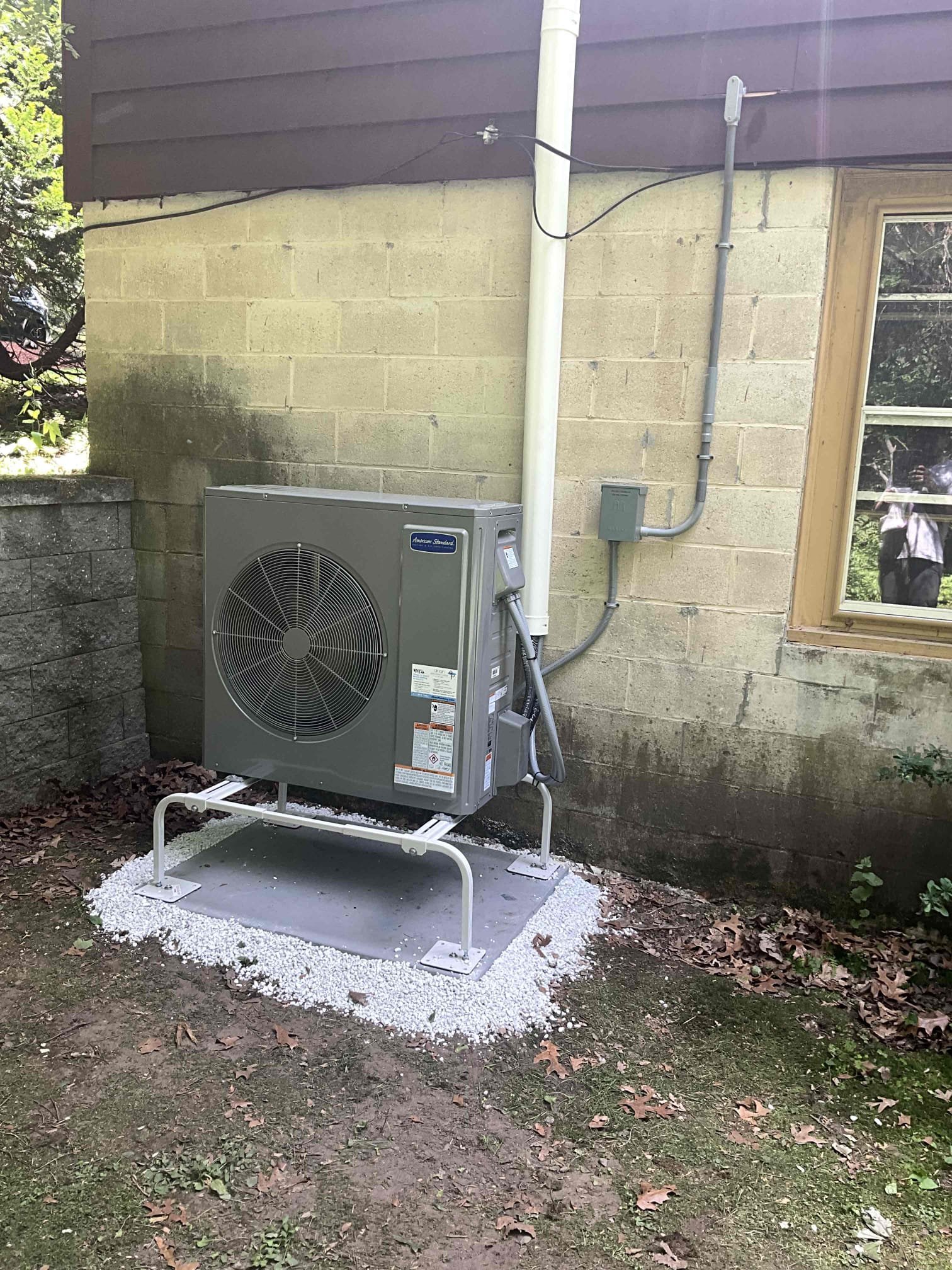 Akian Plumbing, Heating, Cooling & Electric installed this ductless mini-split with a clean, elevated mount and proper electrical routing for lasting performance.