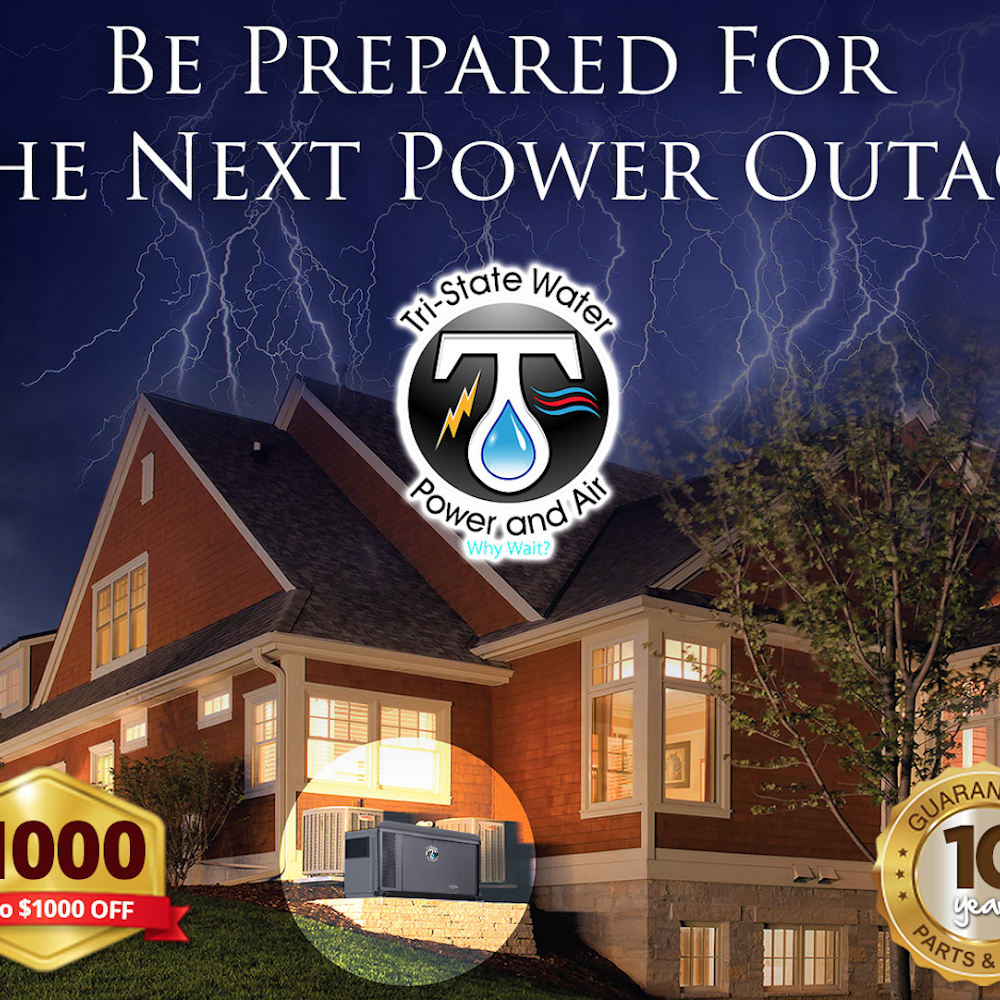 Be ready for any power outage with Tri-State Water Power and Air's reliable backup solutions, guaranteed for 10 years!