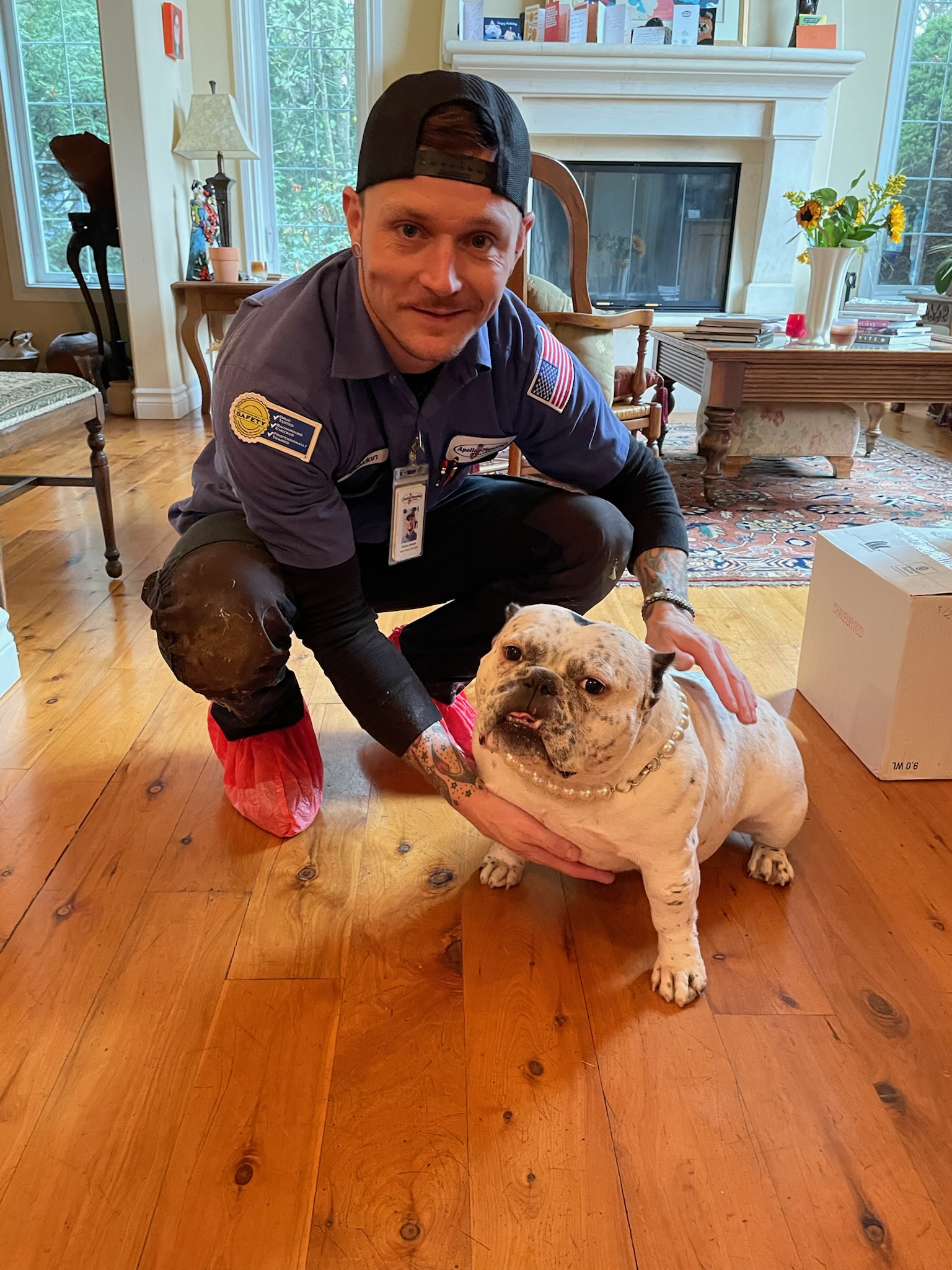 At Apollo Plumbing, our professional team goes beyond plumbing services to ensure you feel right at home, as our friendly technician and his canine companion demonstrate true customer care.