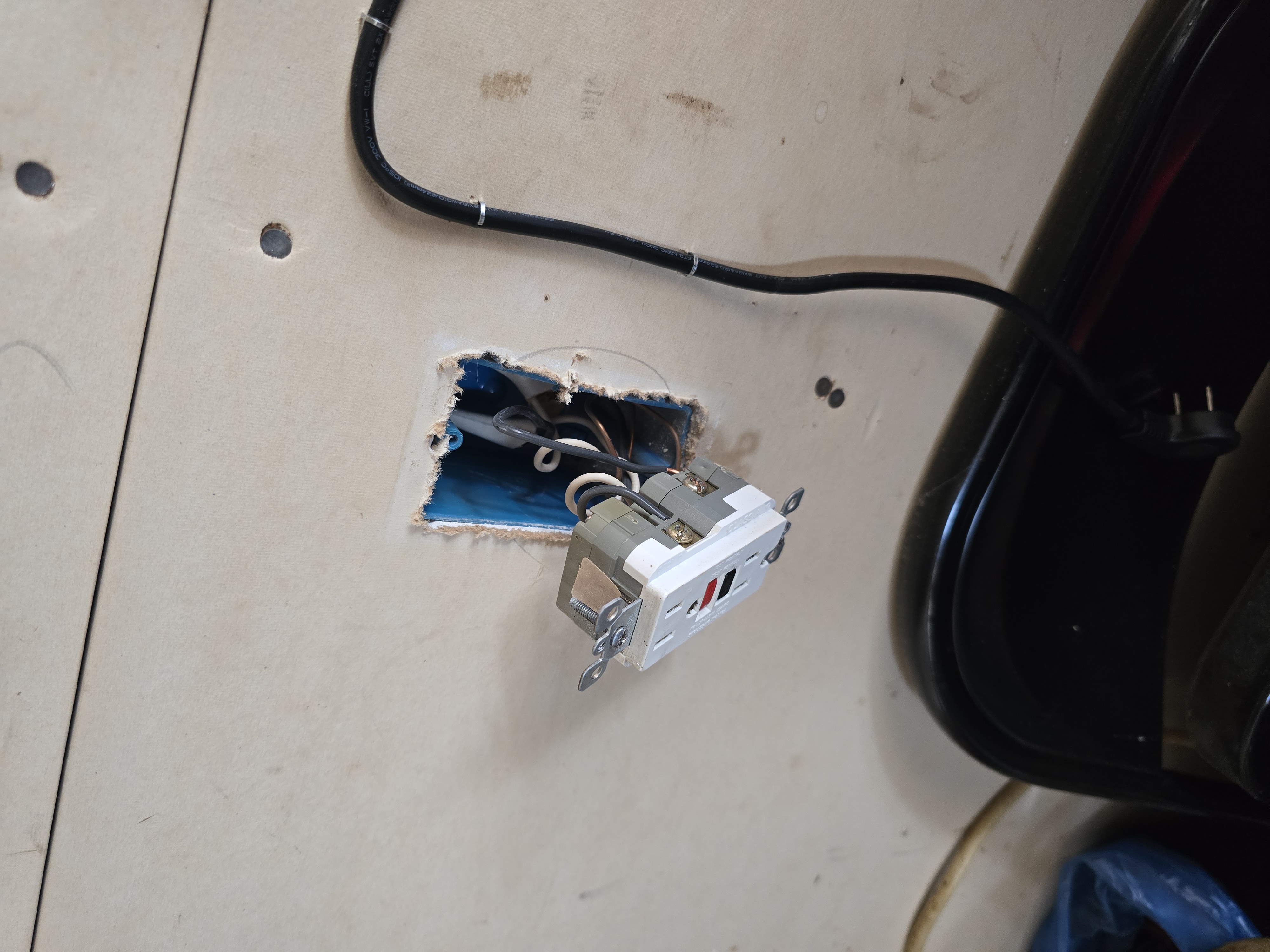 Blue Line Electric demonstrates careful, code-minded installation with a GFCI outlet in place to protect your home and family.