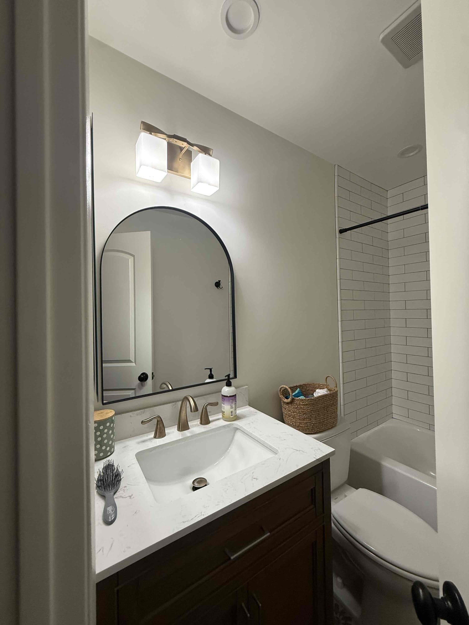 Powell Electric brightened this bathroom with precise fixture installation and clean finishes, delivering reliable, polished lighting results.
