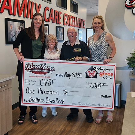 Brothers Plumbing, Heating, and Electric proudly supports the community with a generous donation to CVSF, showcasing our commitment to excellence and care.