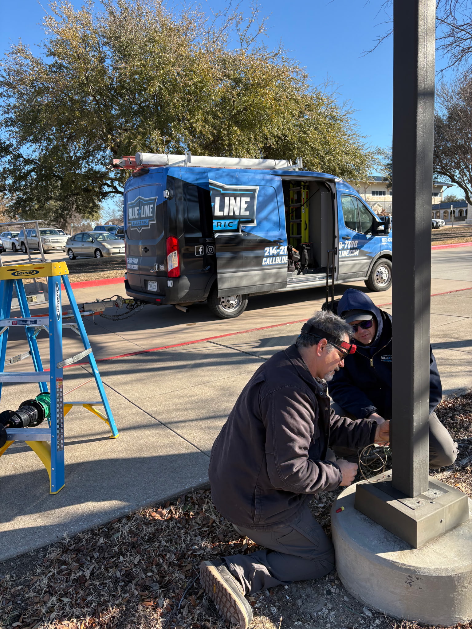 Blue Line Electric showcases its dedication to reliable service as skilled technicians deliver expert electrical solutions on site.