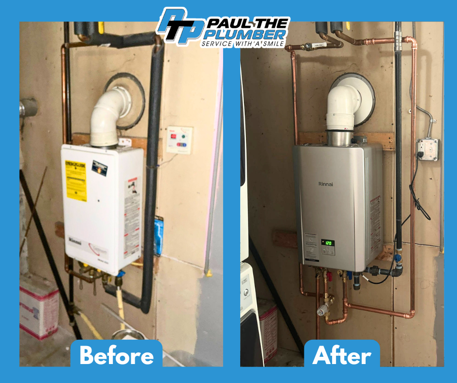 Paul The Plumber upgraded this home with a modern Rinnai tankless water heater, delivering reliable performance and clean professional workmanship.