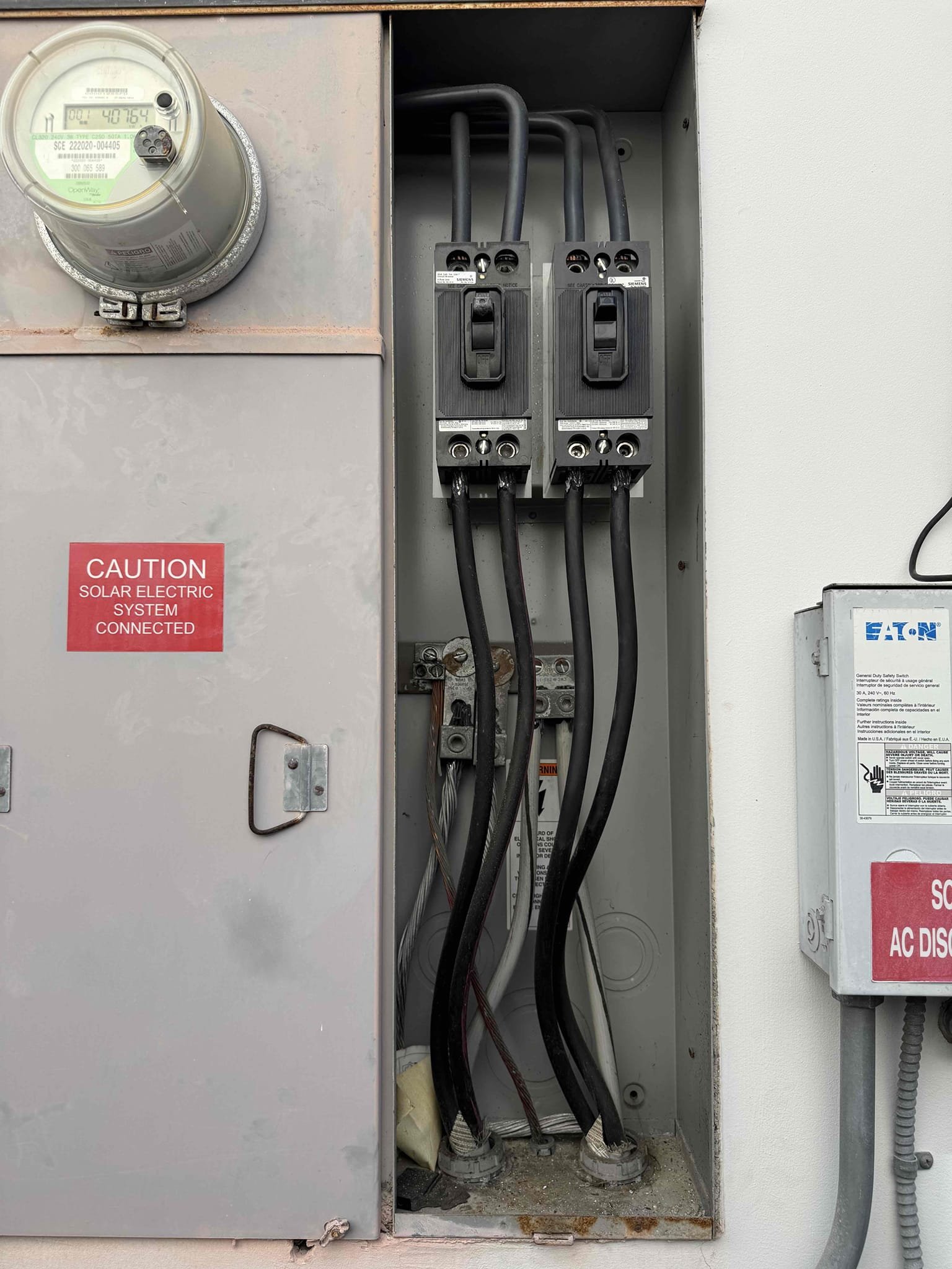 Powell Electric demonstrates reliable, professional solar-ready service installs with cleanly routed service conductors and labeled disconnects for customer safety.