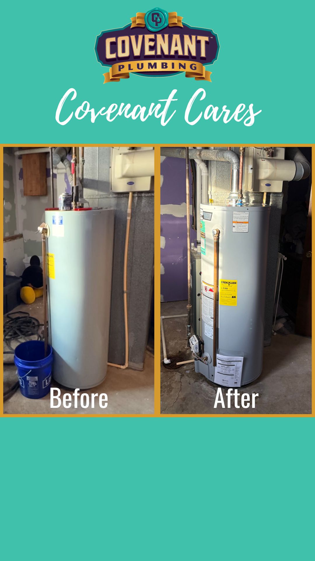 Transform your home with Covenant Plumbing's reliable and expert water heater services, showcasing the care and quality you deserve.