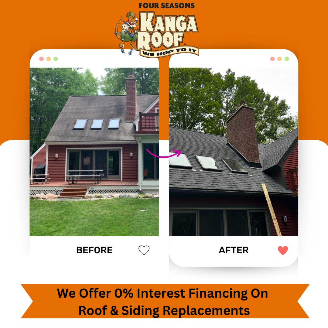 Experience top-notch roof and siding transformations with Four Seasons Kanga Roof – We offer 0% interest financing to enhance your home affordably!