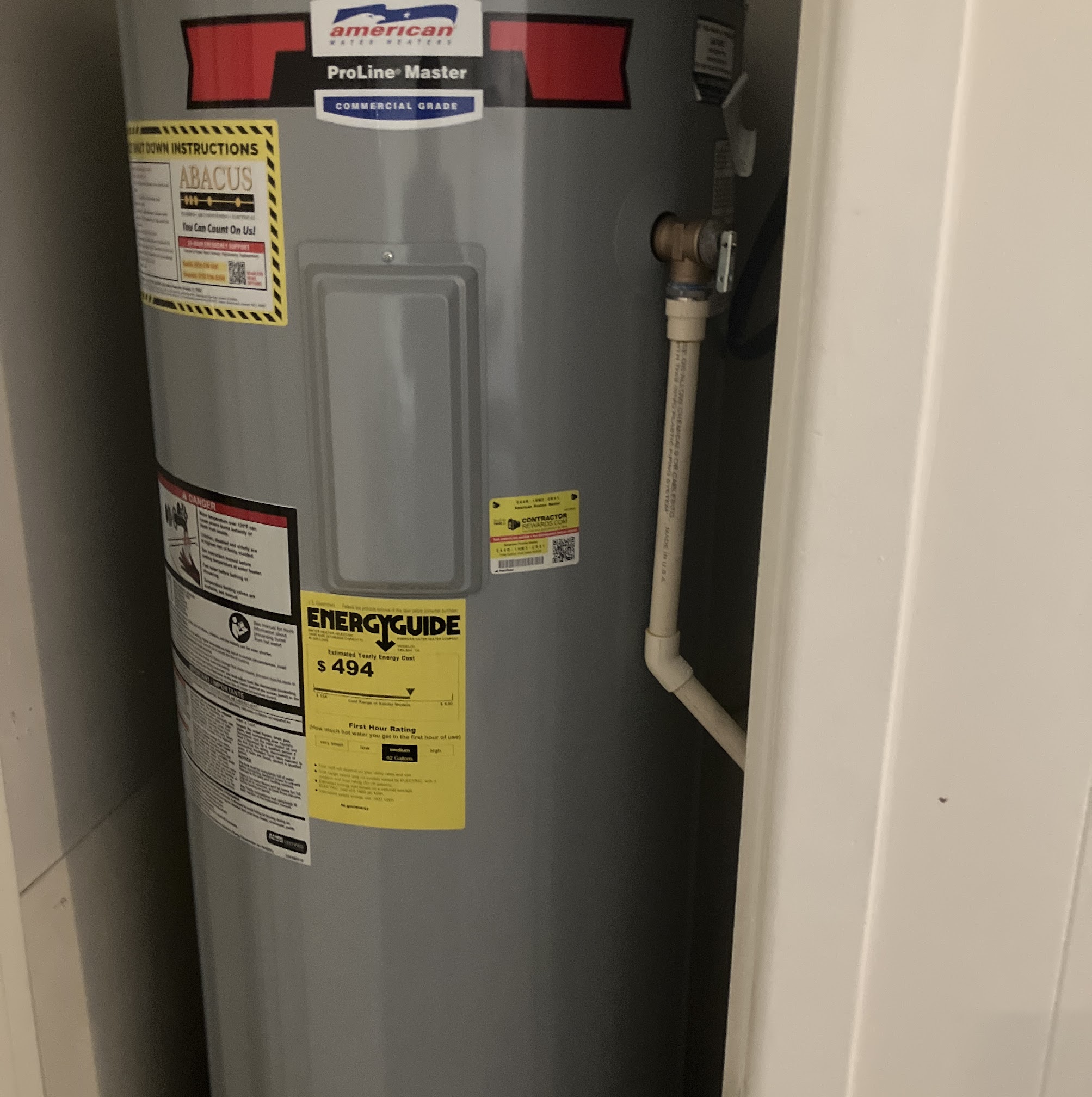 A clean, professionally installed water heater demonstrates the dependable craftsmanship customers expect from Abacus Plumbing, Air Conditioning & Electrical.