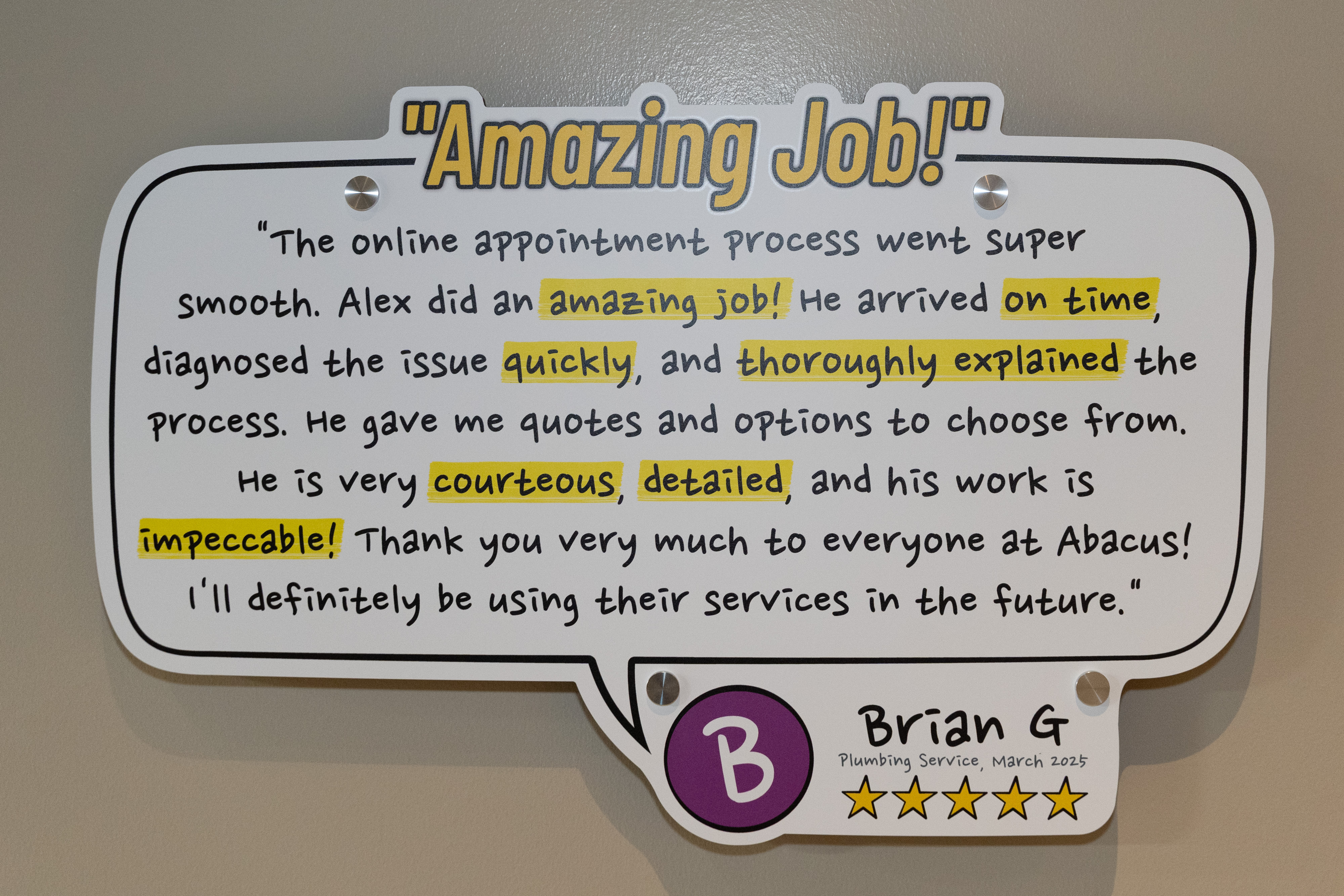 Happy customers consistently praise workmanship and reliability, and Abacus Plumbing, Air Conditioning, & Electrical delivers five-star service you can trust.