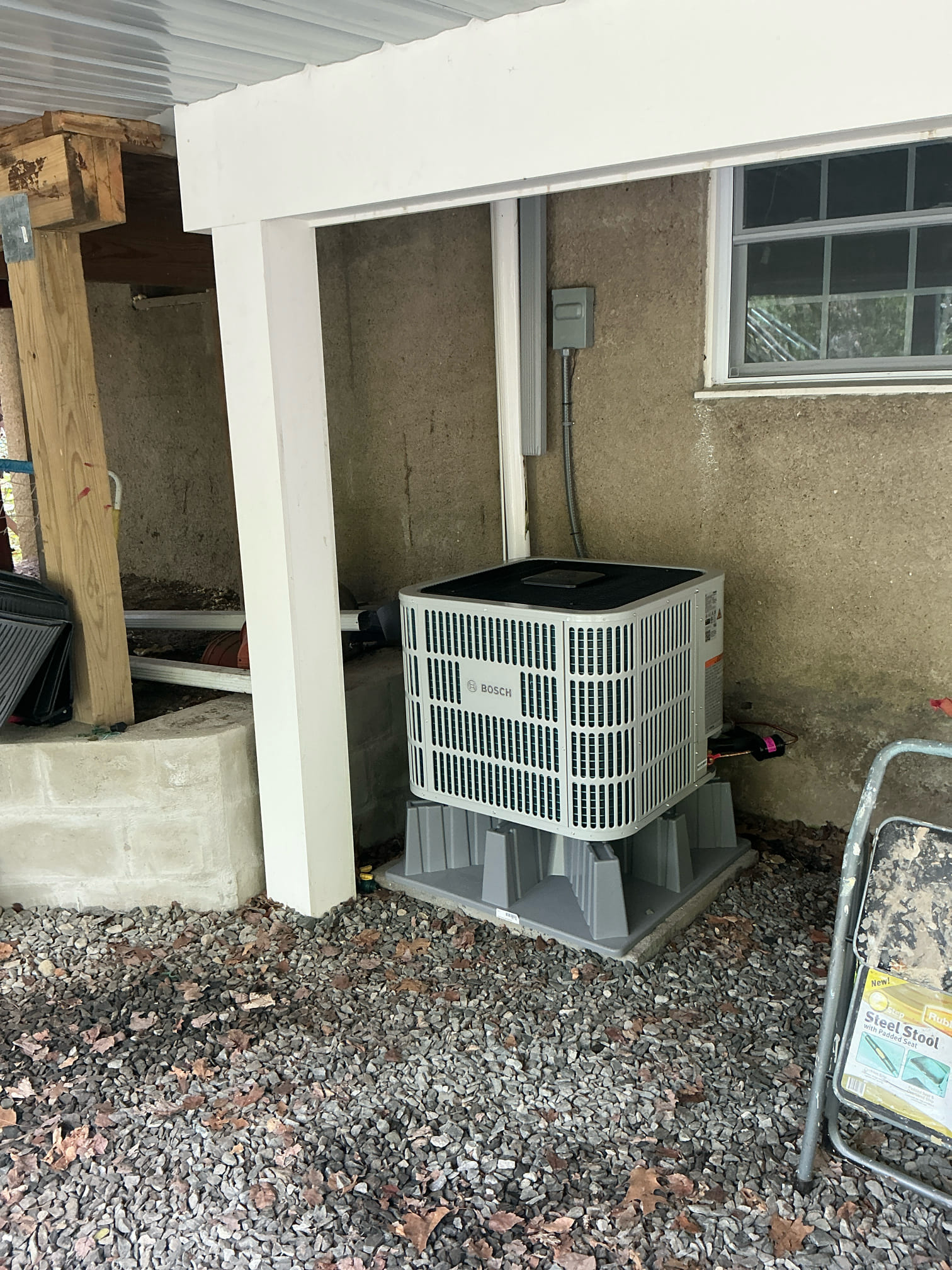 Reliable cooling installed with care, Akian Plumbing, Heating, Cooling & Electric elevates the Bosch condensing unit for protection and lasting performance.