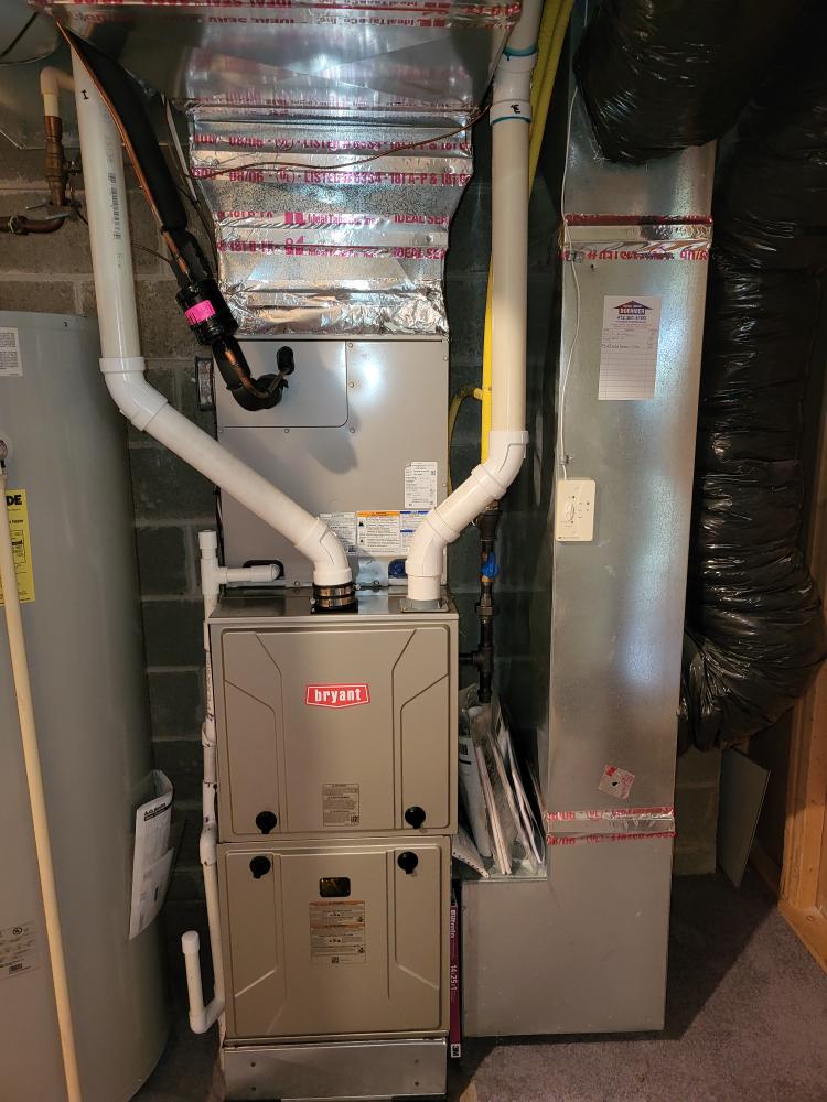 A clean, professionally installed furnace and duct system from Boehmer Heating & Cooling shows reliable craftsmanship and dependable home comfort.