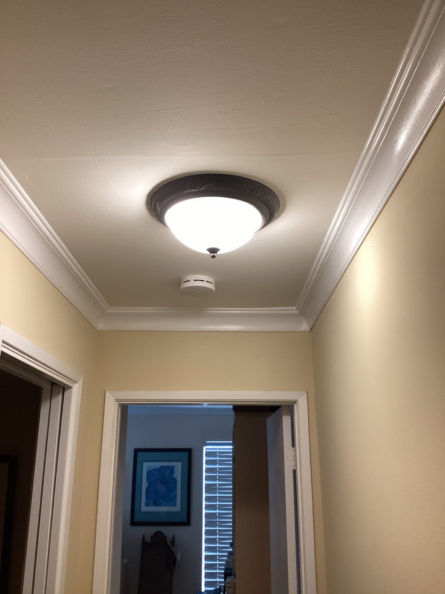 A well fitted ceiling light and working smoke detector show Powell Electric's focus on safe, clean installation and lasting craftsmanship.
