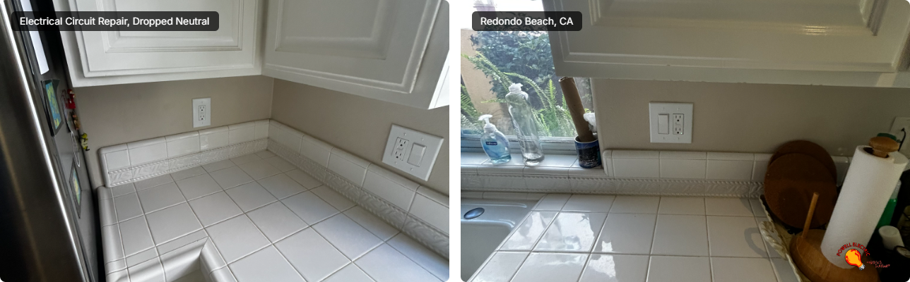 Powell Electric provided a neat, safety-focused outlet upgrade in this kitchen, leaving counters clean and installations flush.