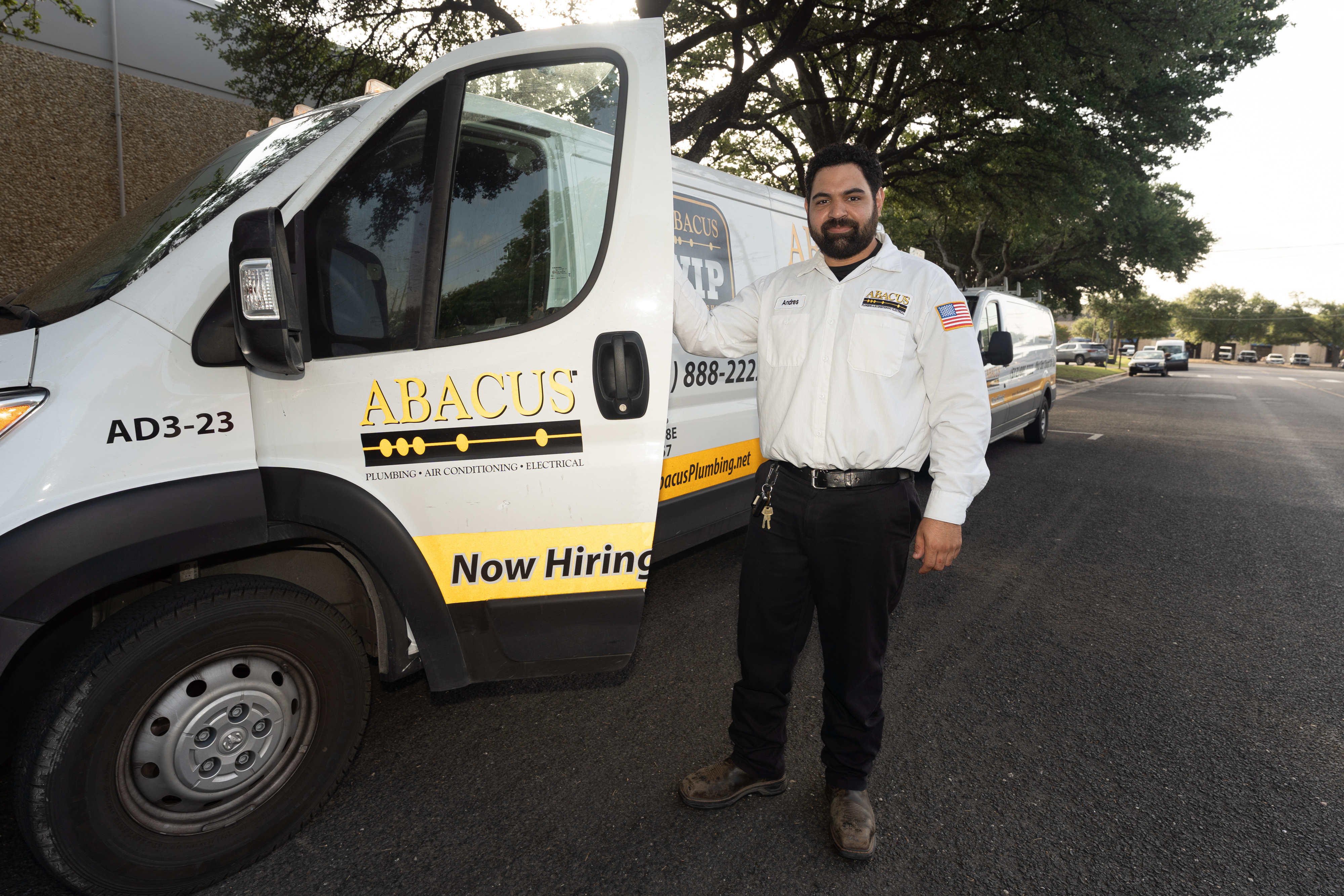 Friendly technicians from Abacus Plumbing, Air Conditioning, & Electrical arrive in branded vans to deliver reliable, professional service with pride.
