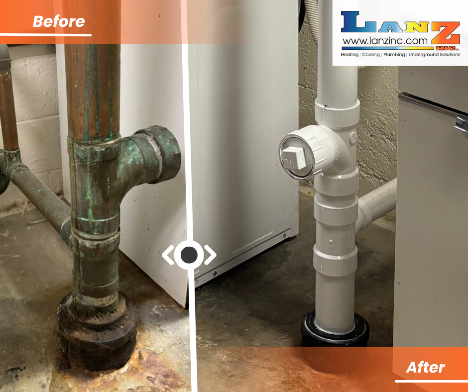 Experience superior plumbing solutions with Lanz Plumbing, Heating & Cooling, Inc. – enhancing your home's efficiency with top-quality installations. Before meets after excellence!