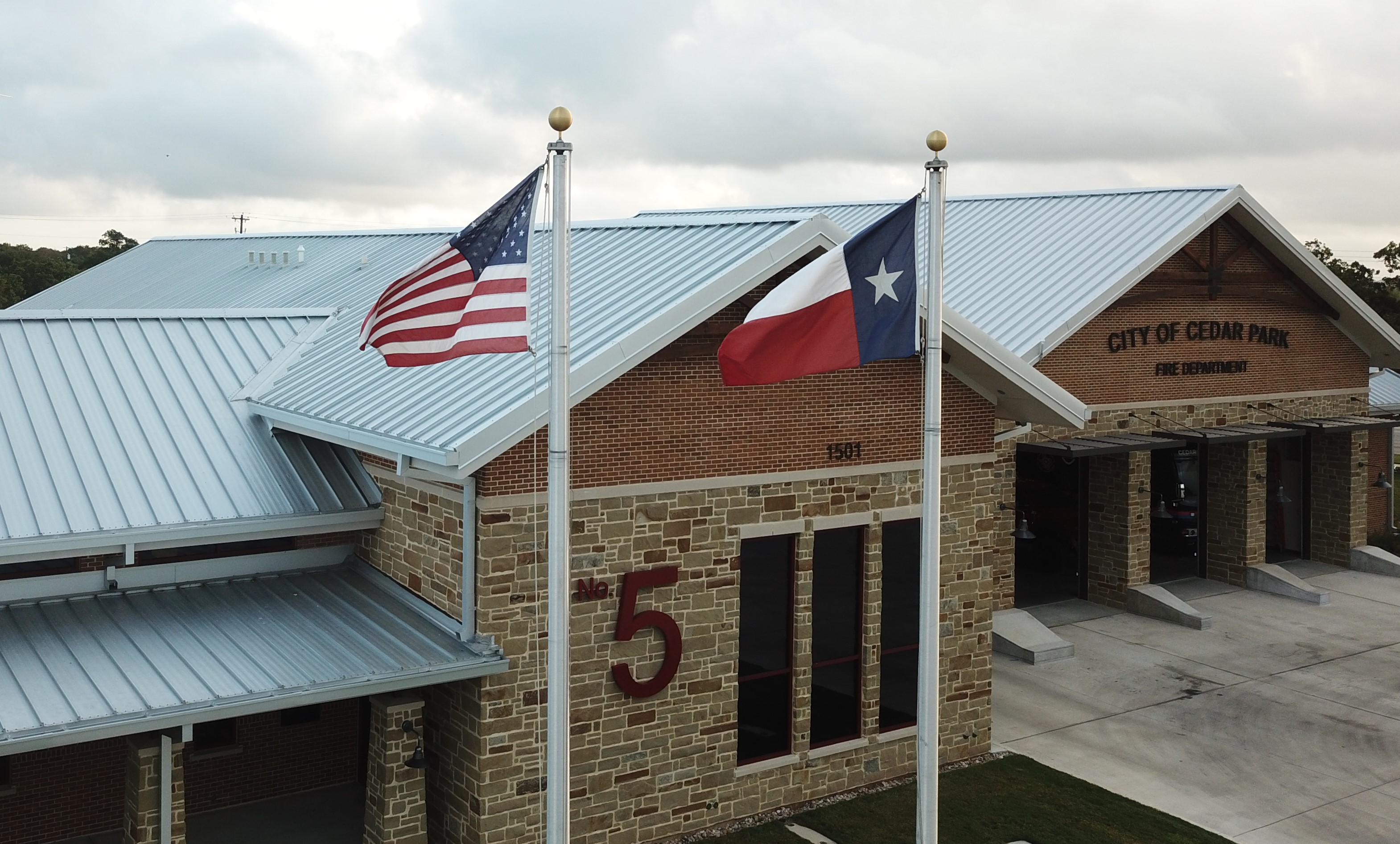 Green Knight® Metal Roofing proudly enhances the City of Cedar Park Fire Department with durable and aesthetically pleasing metal roofing, showcasing our commitment to quality and community.