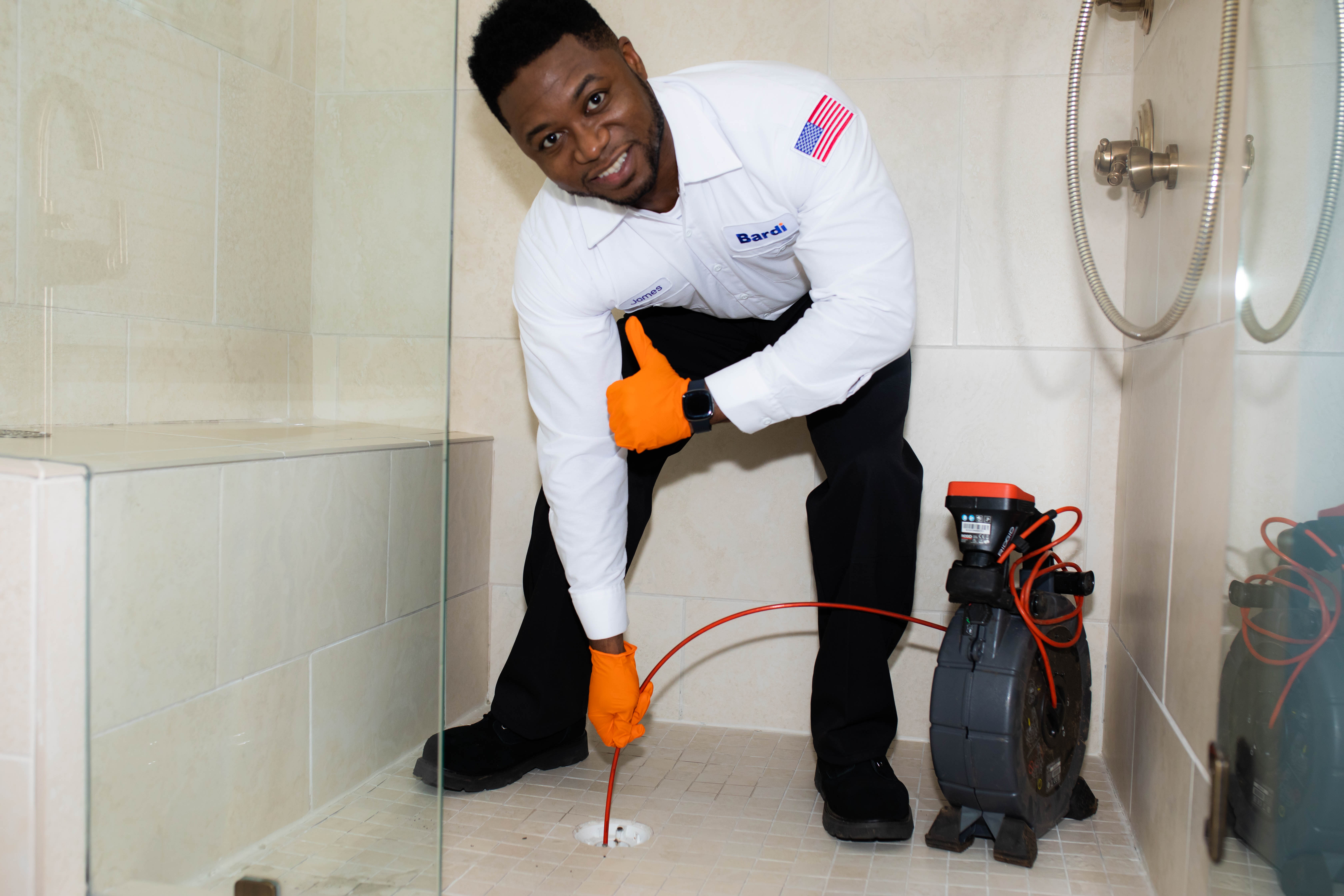 Experience reliable and professional drain cleaning services with Bardi Heating, Cooling, Plumbing, Electrical.