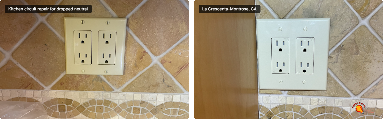 Powell Electric restored safe, reliable kitchen outlets with a neat, customer-focused installation that preserves your backsplash.