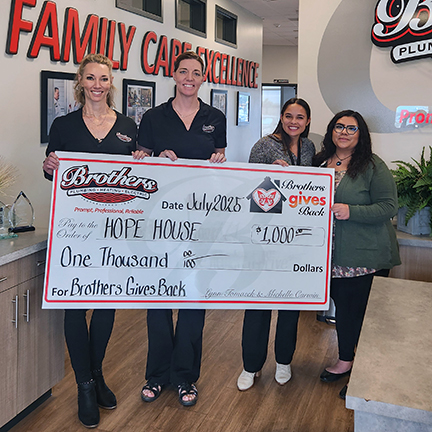 Brothers Plumbing, Heating, and Electric shows commitment to community service through generous support for local causes.