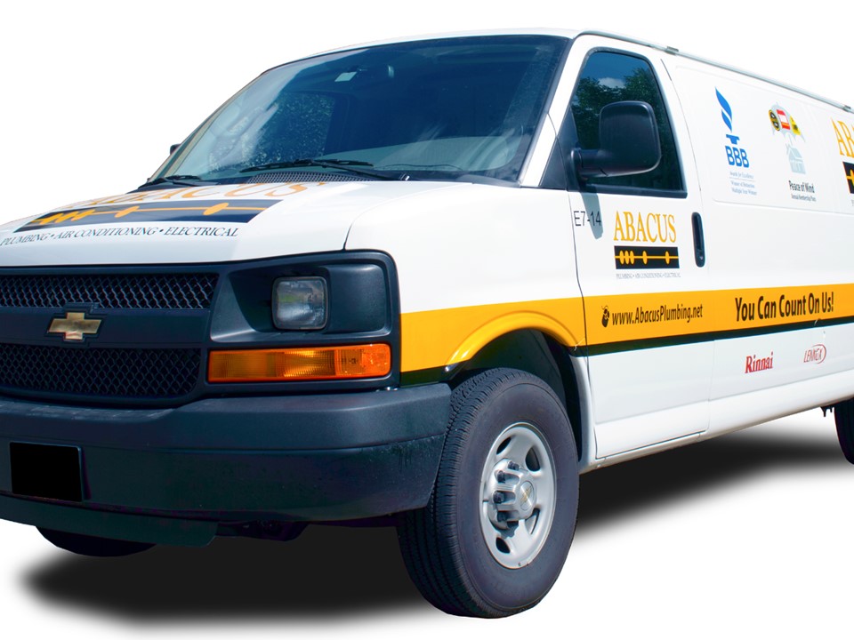 A clean, branded service van from Abacus Plumbing, Air Conditioning & Electrical signals dependable professionalism and easy local service.