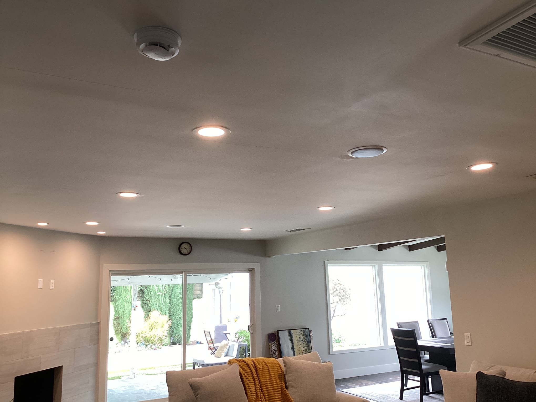 Powell Electric delivered clean, evenly installed recessed lighting and safety devices to brighten this open living space with reliable craftsmanship.