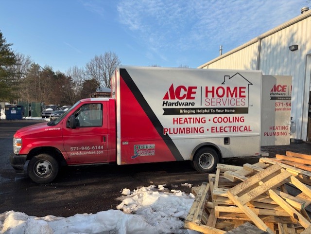 Parrish Services' clearly branded service truck shows our reliable, professional heating, cooling and plumbing expertise ready for your home.