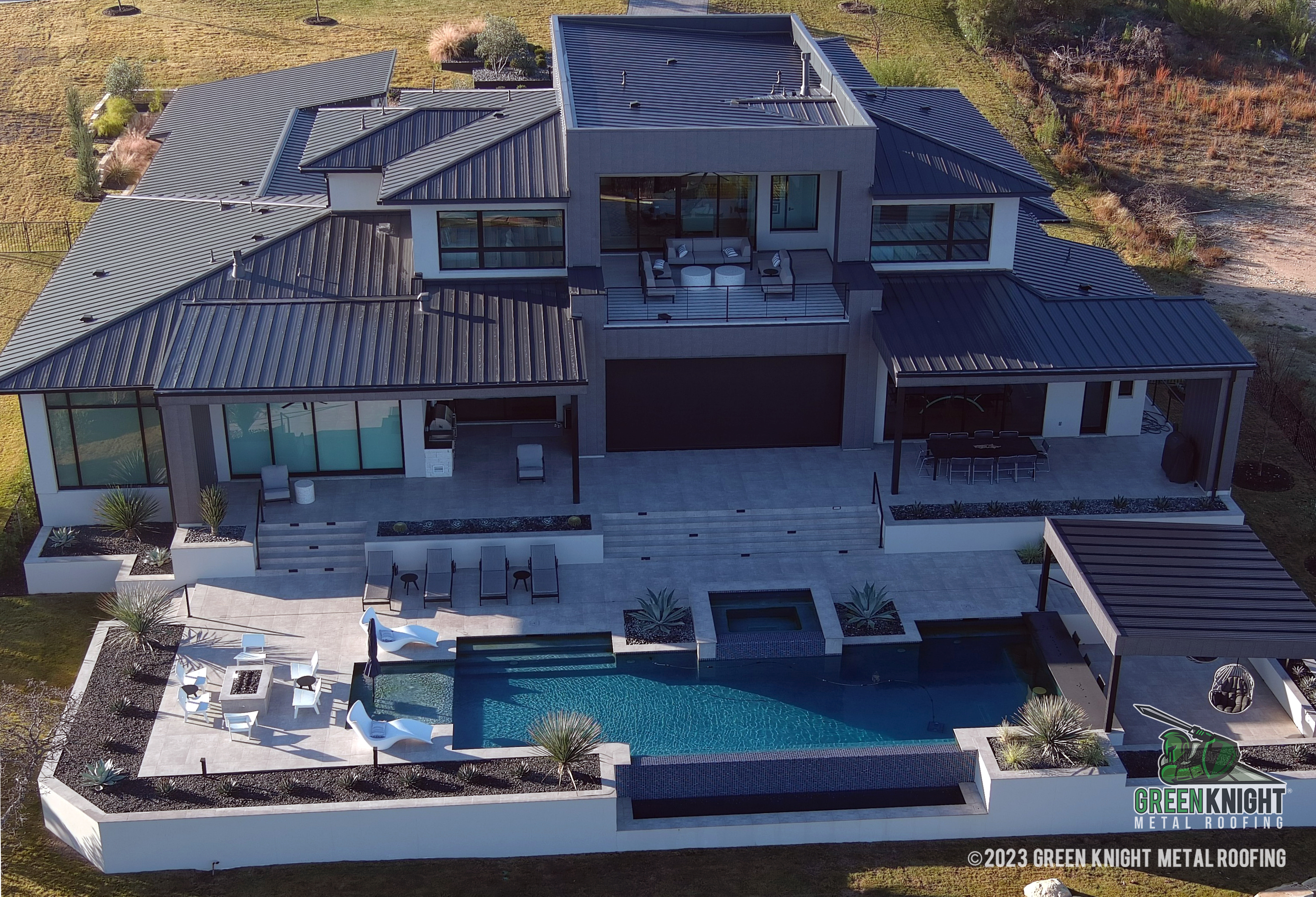 Experience modern elegance with Green Knight® Metal Roofing's premium installations, embodying style and durability for your dream home.