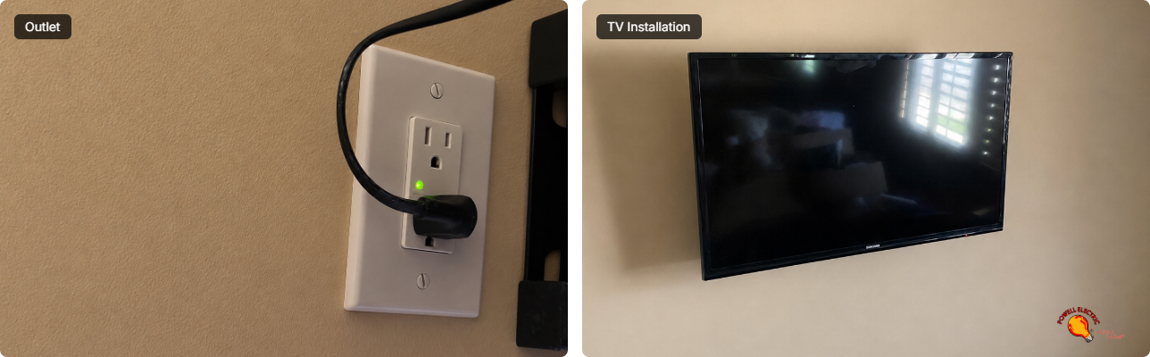 Powell Electric delivers tidy, secure TV and outlet installations that prioritize safety and reliable performance for your home.