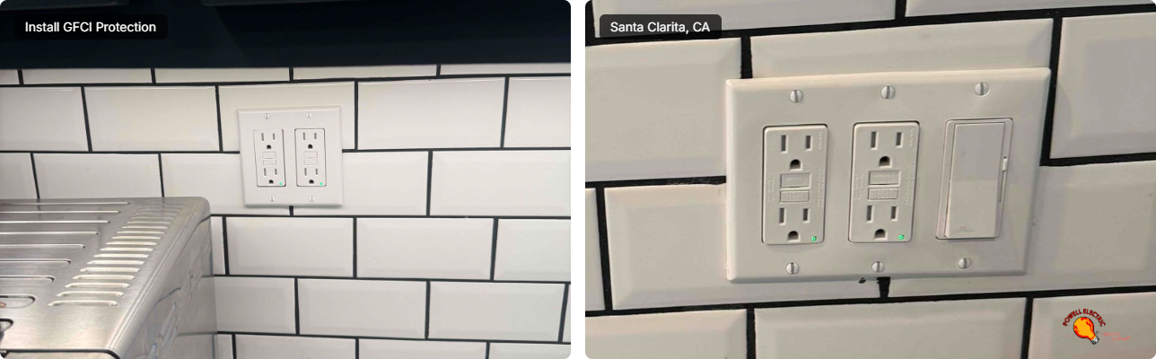 Powell Electric keeps your kitchen safe and neat with professionally installed GFCI protection that blends seamlessly into your backsplash.