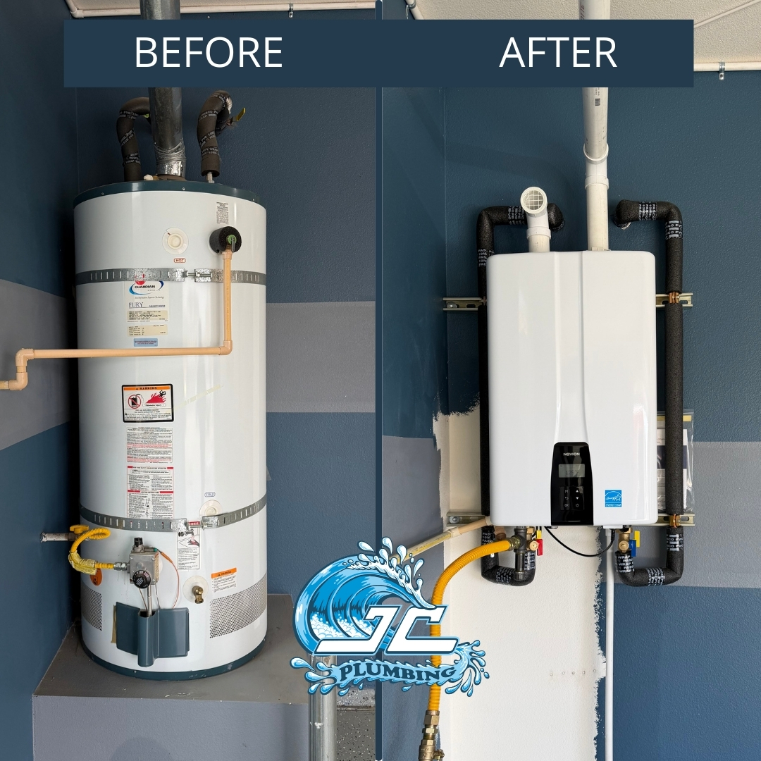 Discover the future of home comfort with JC Plumbing. Our efficient tankless water heaters redefine convenience and energy savings.