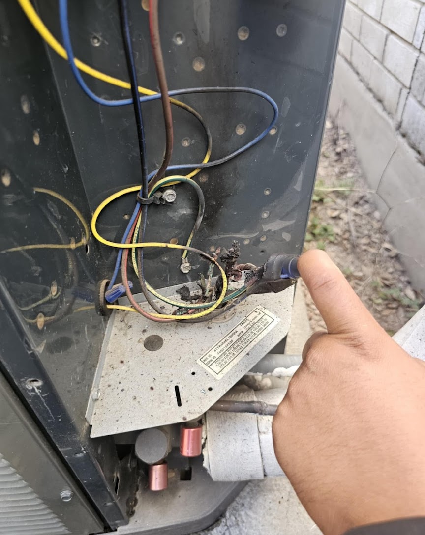 Clear documentation of corroded control wiring highlights timely repair and safety focus from Abacus Plumbing, Air Conditioning, & Electrical.