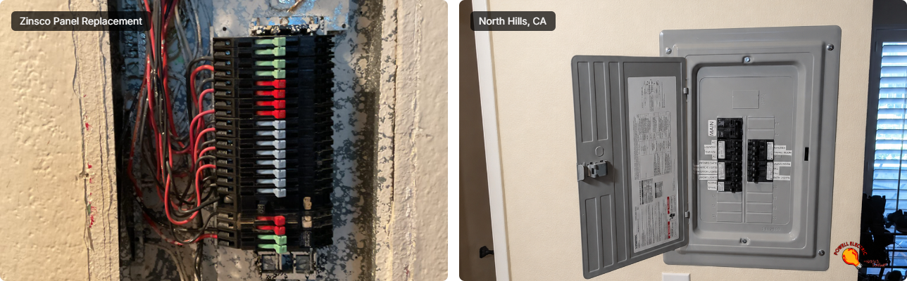 Powell Electric replaced a corroded breaker panel with a clean, code‑compliant installation to improve safety and reliability.