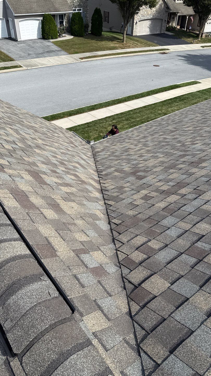 Expert roof inspections and reliable workmanship help protect your home, as shown by Mosaic Roofing & Exteriors on a typical suburban roof.