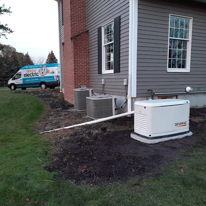 Trusted installation and reliable standby power, showcased by Doctor Electric on-site completing a clean, professional generator and HVAC setup.