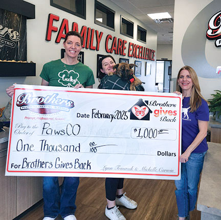 Brothers Plumbing, Heating, and Electric showcases its community spirit by donating to PawsCO, embodying their commitment to family care excellence.