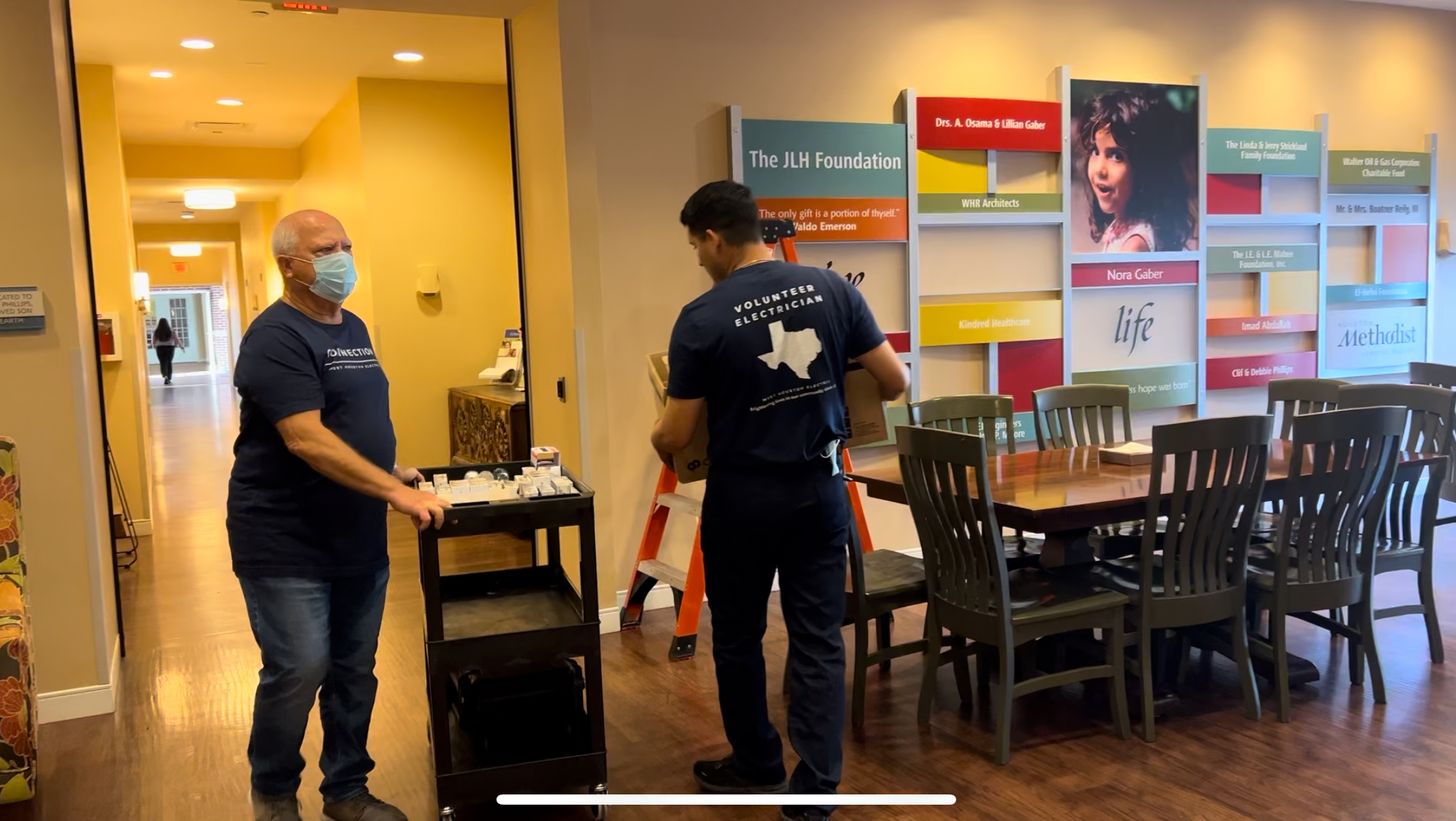 Friendly, professional technicians from West Houston Electric, Inc. completed a neat in-room electrical service with care for residents and property.