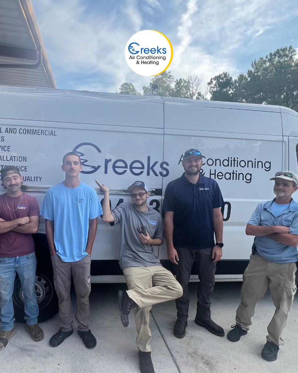 Meet the dedicated team at Creeks Air Conditioning & Heating, ready to ensure your comfort with a friendly smile and professional service.