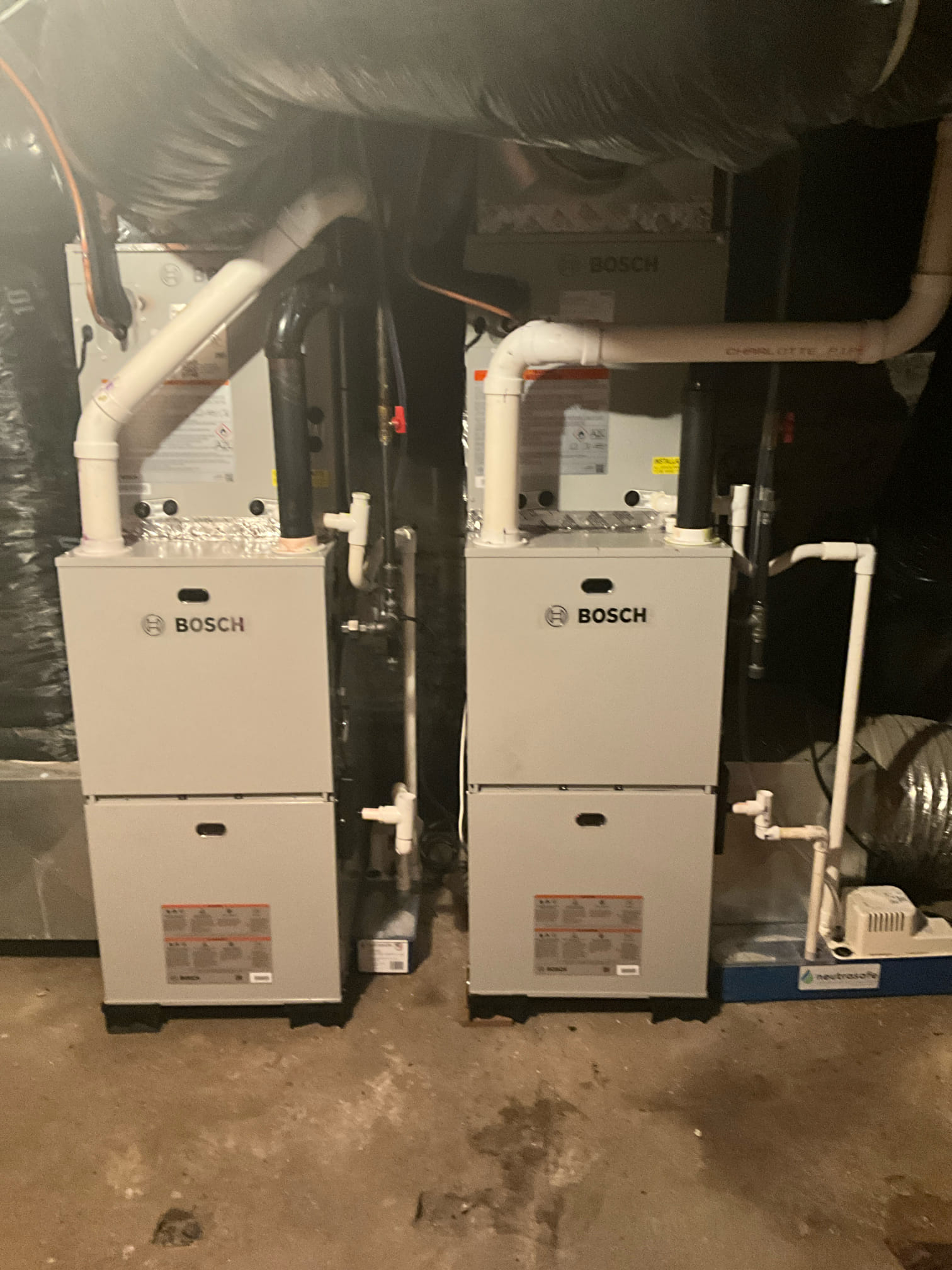 Reliable, neatly installed Bosch HVAC equipment shows the craftsmanship homeowners trust from Akian Plumbing, Heating, Cooling & Electric.