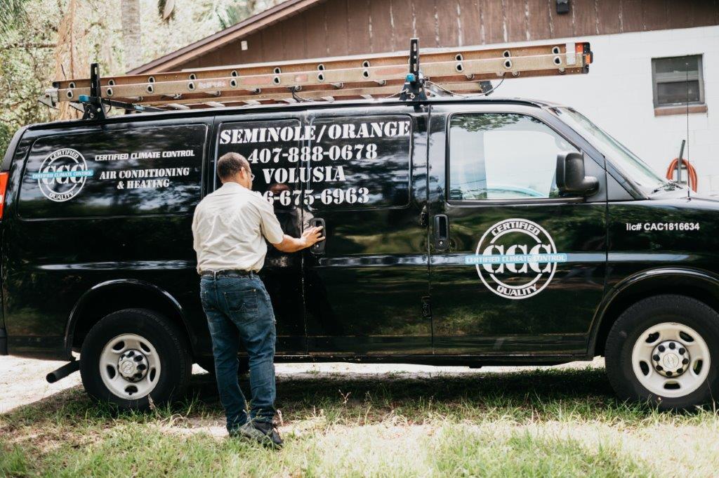 Certified Climate Control showcases its commitment to professional service with a fully equipped and branded van, ready to tackle all your air conditioning and heating needs.
